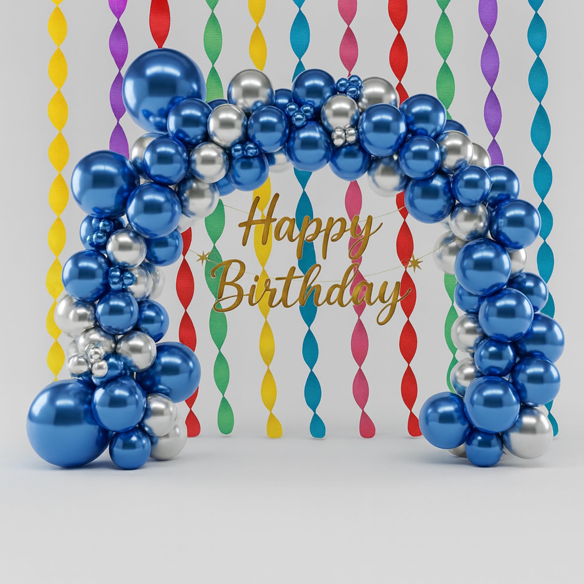 - Happy Birthday Decoration Set with 60 Balloons ,44-Inch Golden Birthday Banner Party Decoration Kit for Birthday Celebration (SILVER-BLUE (57Pcs))