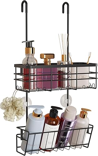 Miniatura 18 de HapiRm Organizador de ducha colgante - Organizador de ducha sin perforaciones con ganchos, estantes de baño de acero inoxidable 304 a prueba de