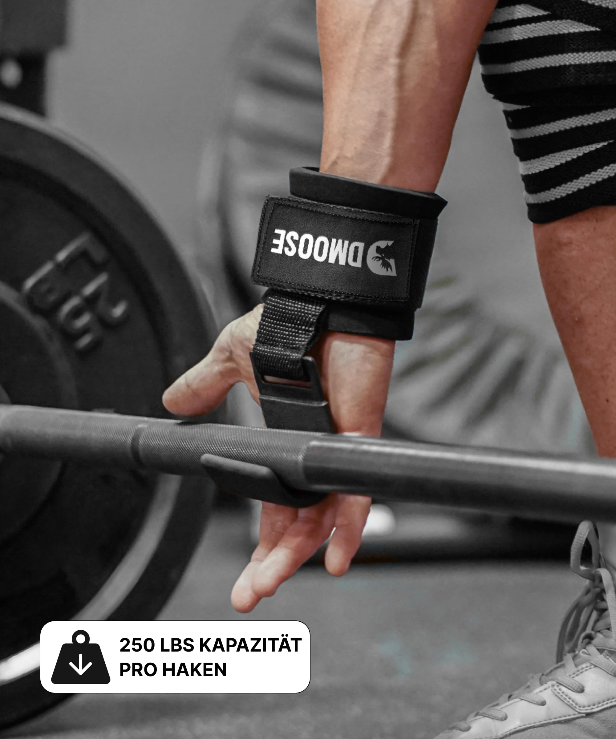 DMoose Fitness Zughilfen Krafttraining für Männer & Frauen (Paar) - Reißfestes Nylon mit 8 mm dicke Handgelenk straps - Zughilfe Gym für Kraftdreikampf & Kreuzheben Stütze - Griffhilfen Kraftsport