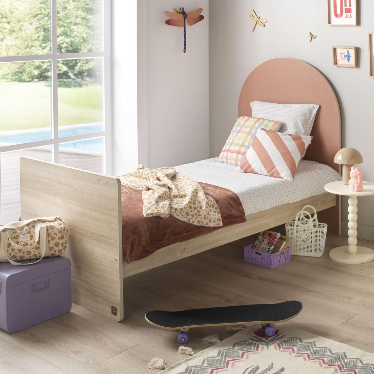 Lit bébé évolutif 120x60 en 90x190 - décor bois chêne sépia forme arche