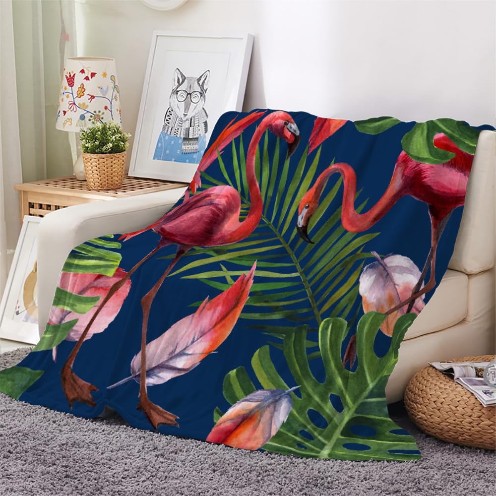Couverture Tropicales Palmier Feuilles Enfant Garcon Fille,Couverture Polaire Epaisse Hiver Chaude Doux Été Camping,Flanelle Flamant 3D Plaids,Couverture Lit 1 Personne 180X200,B4