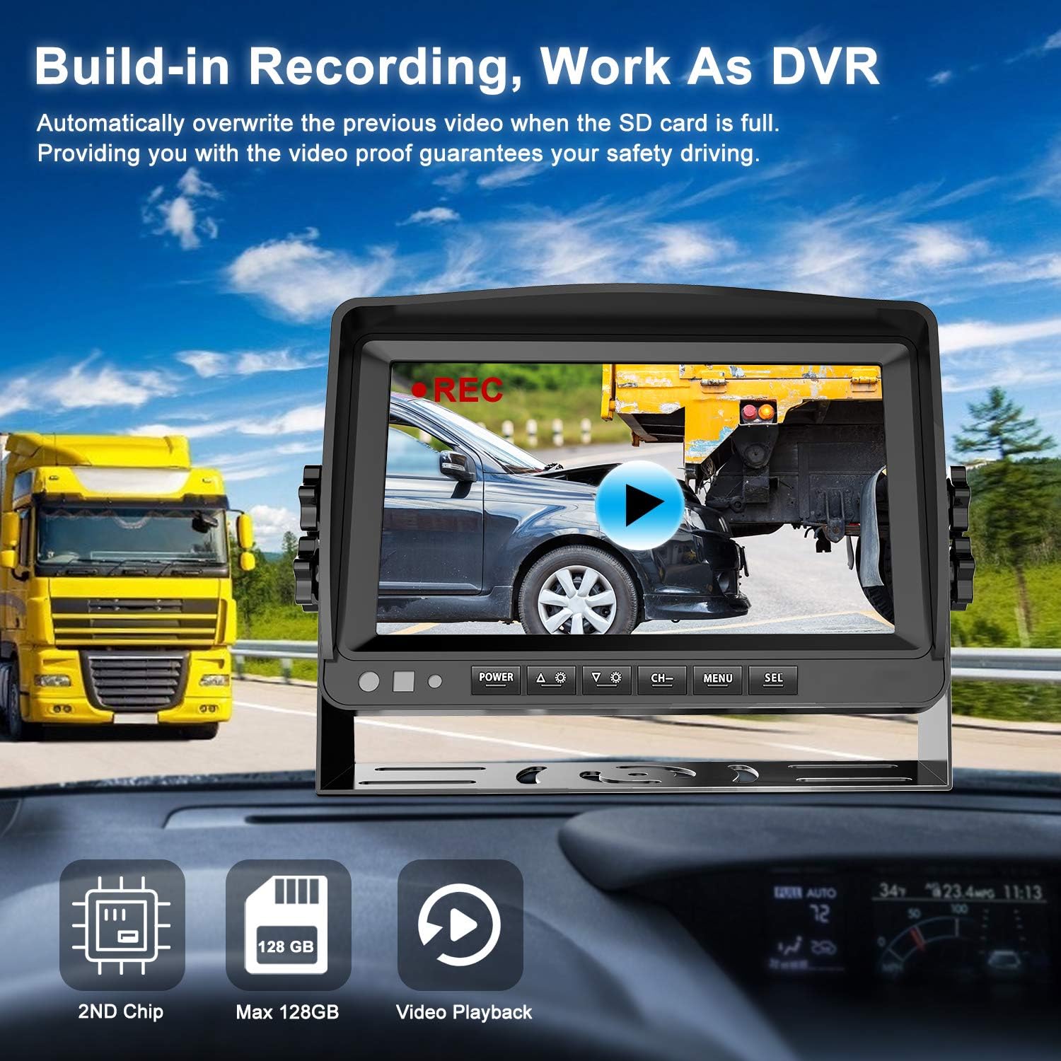 Fookoo HD 1080P 7" Wired Backup Camera System, 7-inch Quad Split Screen Monitor W/Recording, IP69 Waterproof Side View Rear View Cameras, Parking Lines for Truck/Trailer/RV/Tractor/ 5th Wheel (DY704)