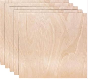 12" x 12" Unfinished Plywood Sheets 5-Pack 1/8" to 0.2" Thick, Smooth Surface for DIY Crafts, Laser Cutting, Wood Models, Painting,Home Decoration, Architectural,Staining, Holiday Decor