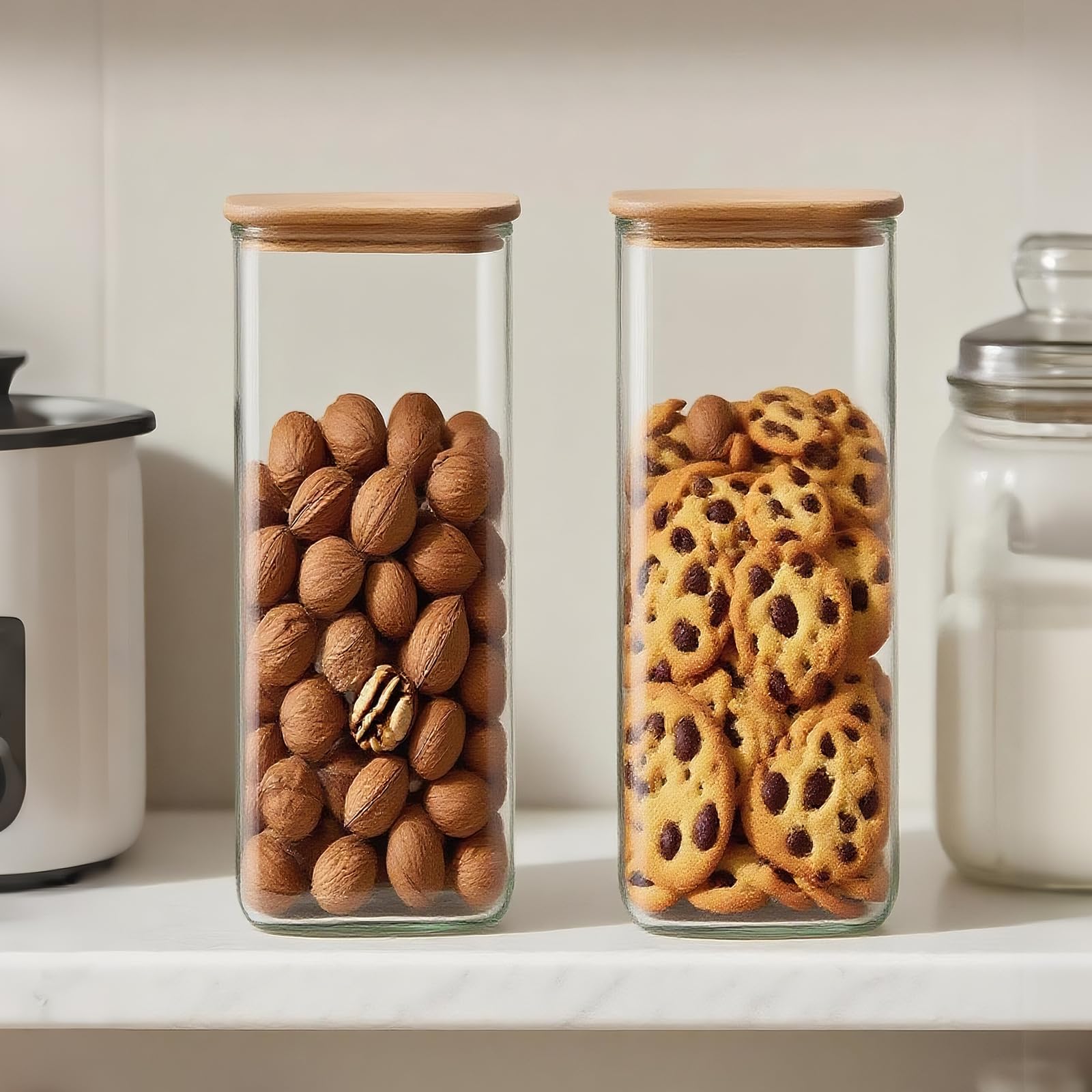 Tarros de Cristal con Tapa - Botes Cocina Almacenaje - Frascos de Vidrio con Tapa - Botes Cristal para Avena, Café, Judías（2L - 4PCS）