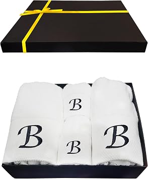 Luxury Monogrammed Towels Set - 4 Pack Soft Cotton Bath and Hand Towel Set - White Bath Towels for Hotel, Spa, Gym & Beach - Gifts for Men, Women, and Kids Initial B, 4 Pack Gift Packaging