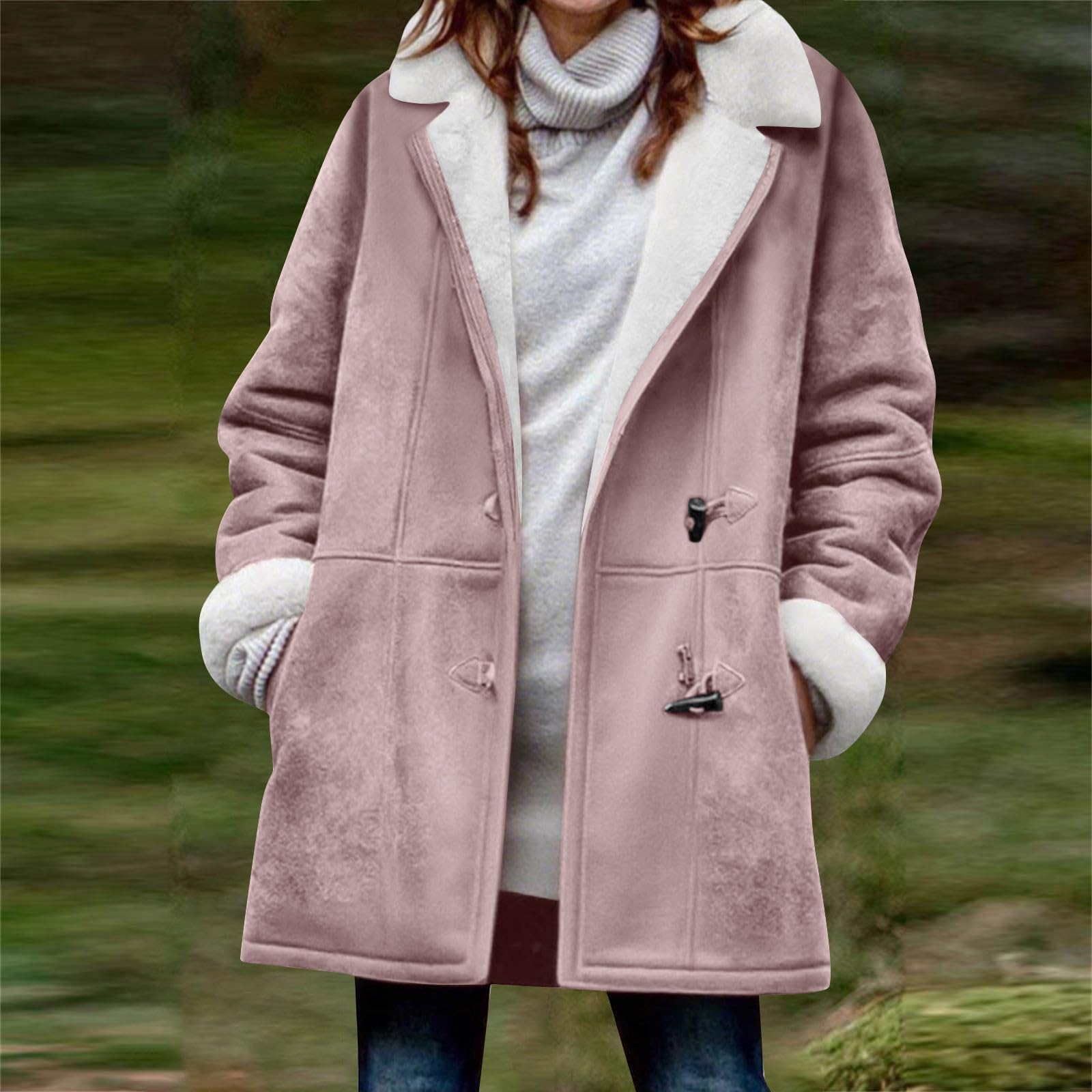 Cazadora Mujer Invierno Tallas Grandes Abrigos de Invierno para Mujer con Forro de Piel Grueso y Cálido Chaqueta Polar Manga Larga con Botones de Cuerno Clásico Caliente Gabardina con Bolsillos