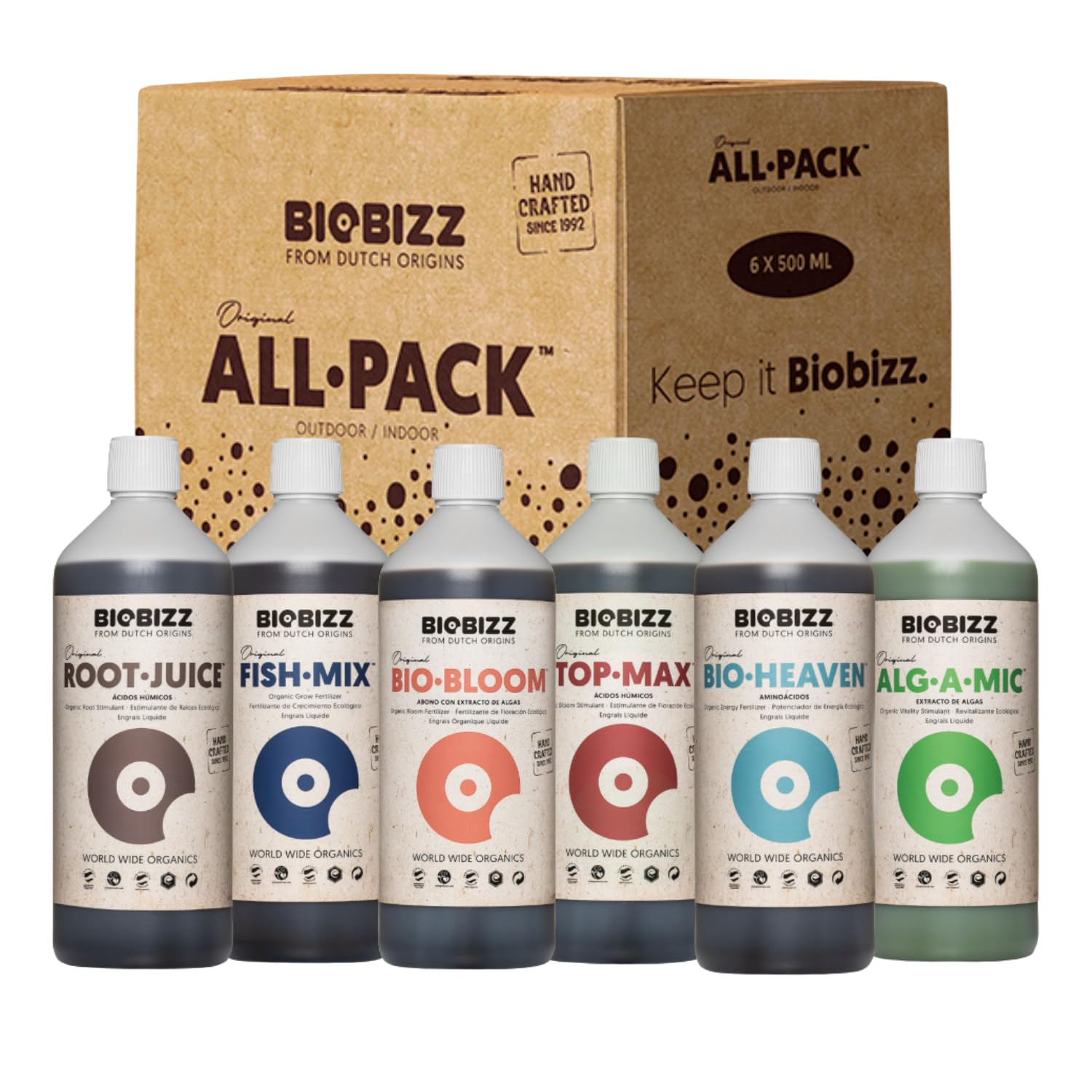 BioBizz All·Pack Outdoor - Complete Organic Nutrient Kit (6 x 16.9 fl oz) | Natural Fertilizer for Outdoor Plants, Soil Enhancer, Root & Bloom Booster for Garden Growth