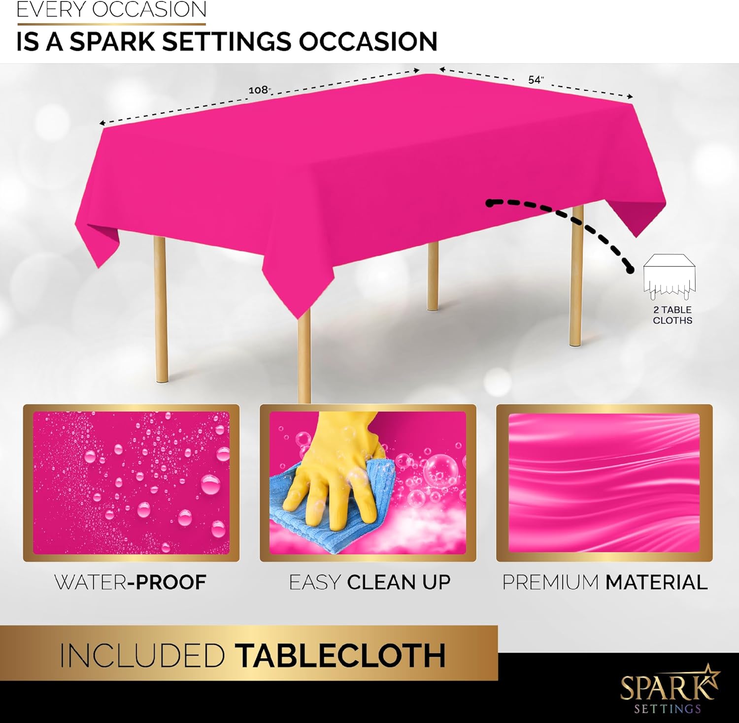 Bright Pink Party Supplies Set Paper Plates Plastic Cups Forks Knives Spoons Napkins Tablecloth Serves 20 Guests Disposable Dinnerware Set of 222 Pieces, Complete Tableware for Party -By SparkSettings