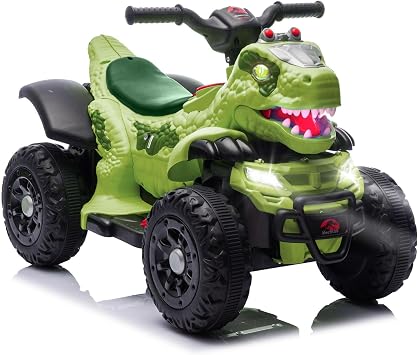 Dinosaur Ride On ATV for Kids, 12V Kids ATV Electric Car Toys with Music, Microphone Interface, Bluetooth & LED Lights, 1.86MPH Safe Speed, Green