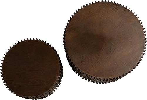 Miniatura 23 de kevinplus Mesa auxiliar redonda de madera para sala de estar, mesa auxiliar retro en relieve para apartamento, dormitorio, oficina (diámetro 20.5 x