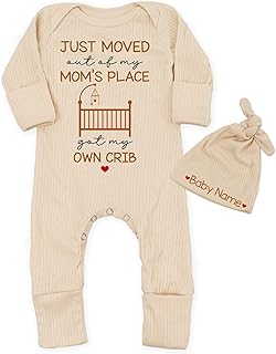 Just Moved Out My Moms Place Got My Own Crib Bodysuit And Hat - Custom Name Baby Boys GIrls Cute Crib Shower Gift