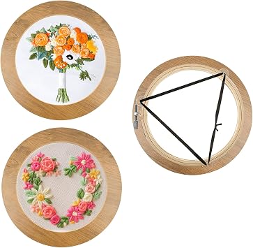 3 Sets 6 Inch Wood Embroidery Hoop Frame with Bamboo Embroidery Hoops, Round Decorative Embroidery Display Frame for Finished Cross Stitch and DIY Art Craft Sewing Ornaments