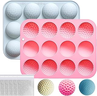 Golf Ball Cake Pop Mold with Candy Bags, 2 PCS Hot Chocolate Bomb Mold, 12-Cavity Golf Ball Silicone Mold for Cake Decorations Chocolate Candy Soap Gummy Golf Themed Party Supplies