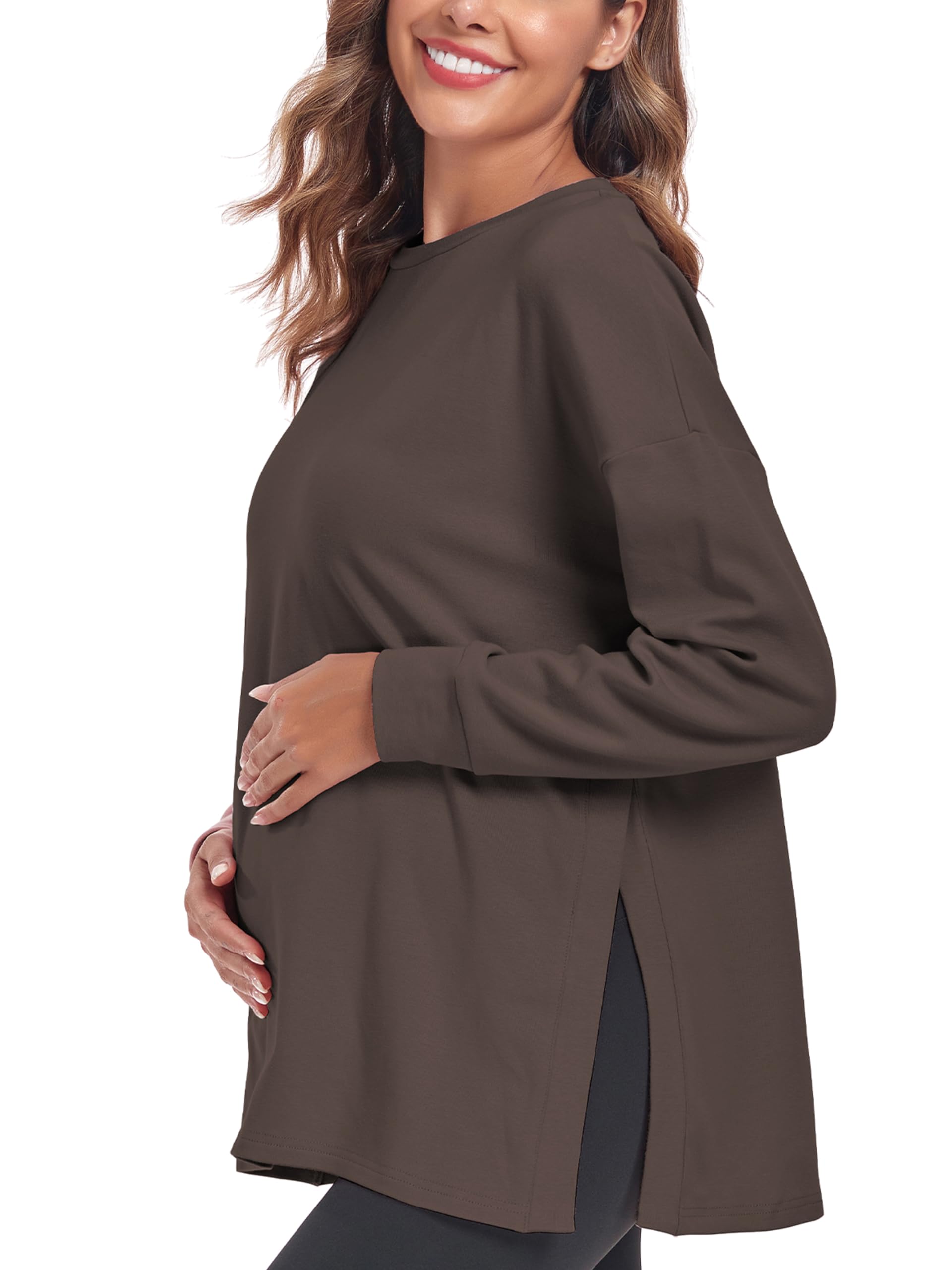 T-shirt de grossesse à manches longues pour femme Haut de grossesse Tops de grossesse Vêtements de maternité, gris, M