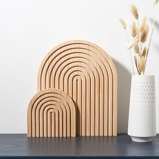 Homtik Set of 2 Wooden Boho Rainbow Arches Decor - Mid Century Modern Shelf Mantel Table Ornament for Living Room, Kitchen, Nursery