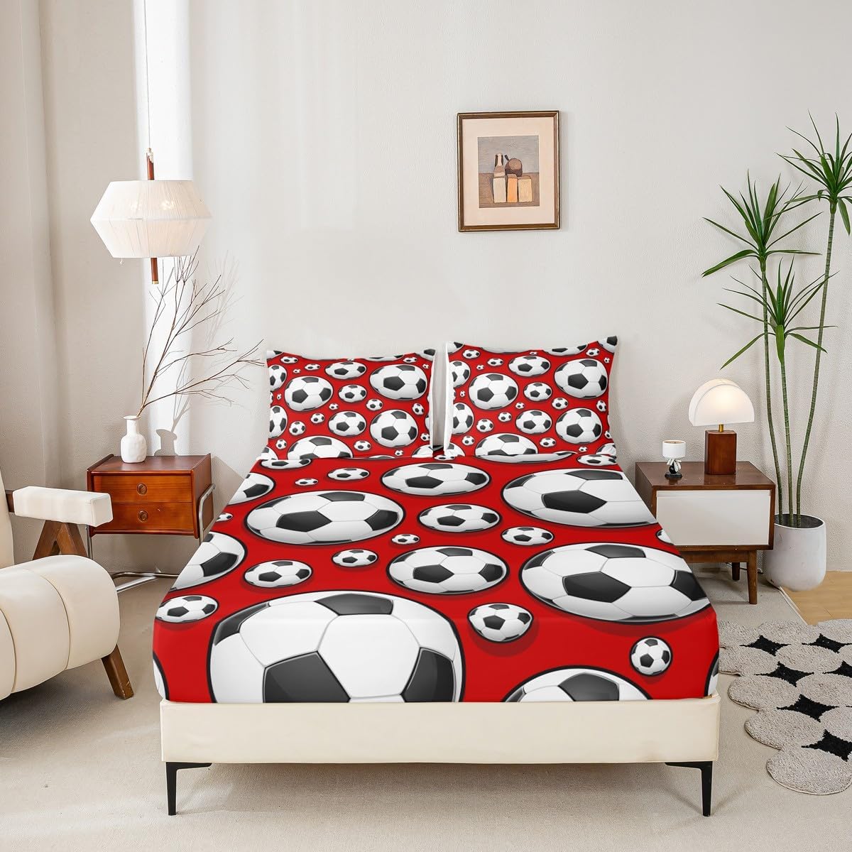 Football Bedding Sheet for Girls Boys Children Sports Theme Fitted Sheet Soccer Ball Red Pattern Bed Sheet Set Room Decor Competitive Games Comforter Cover 3D America Football Twin Size 2Pcs
