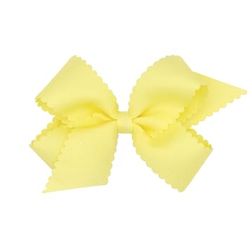 Wee Ones Girls Classic Grosgrain Hair Bow with Scalloped Edges, No-Slip Hair Clip, Handmade, Light Yellow, Medium