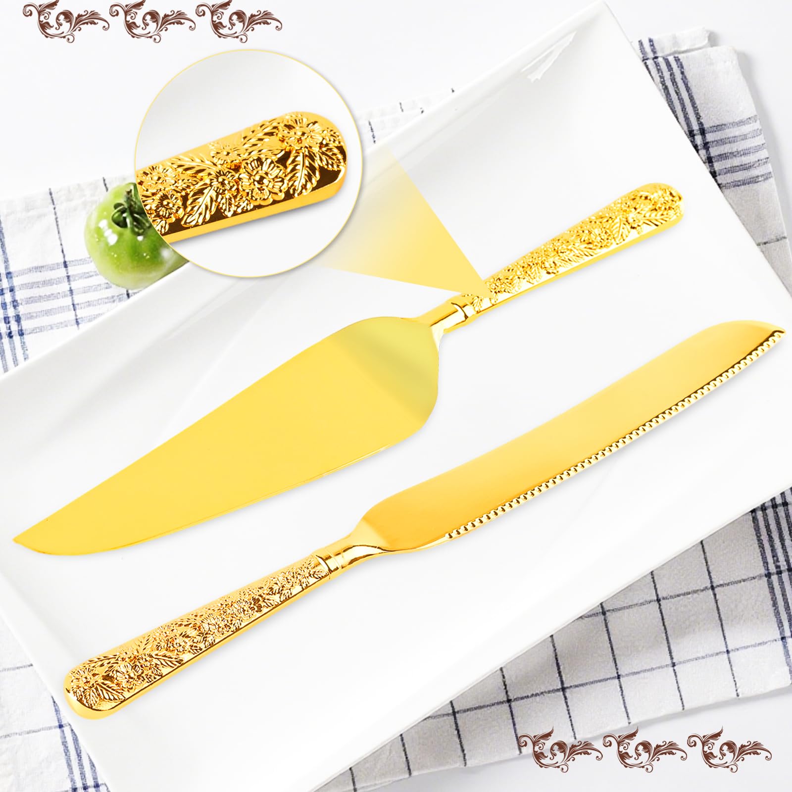 Gold Wedding Cake Knife & Server Set - Vintage Luxury -6