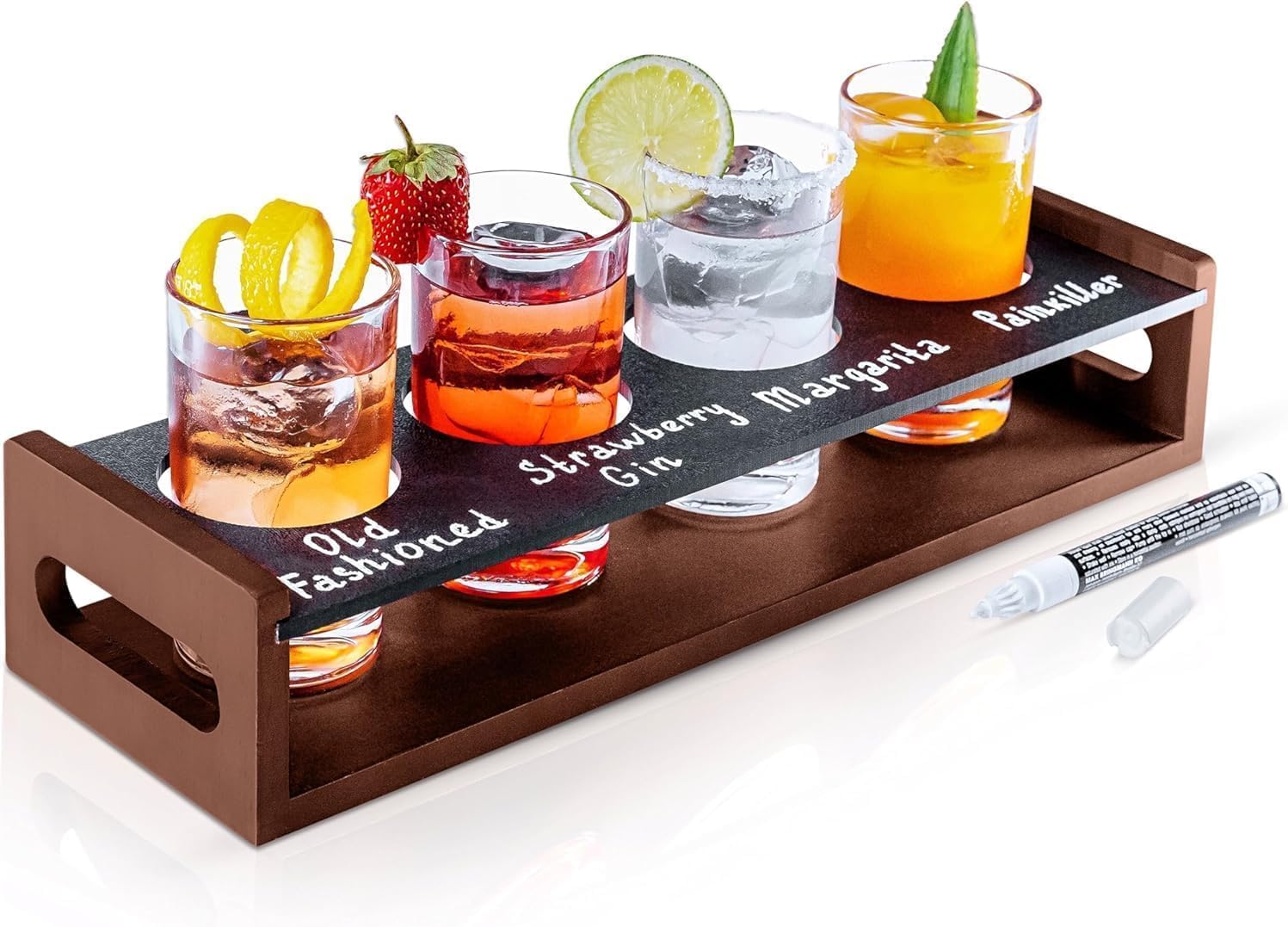 Flight Board with Glasses - Drink Flight Board for Bartesian Capsules - Mimosa Serving Board with Glasses - Bartender Accessories - Hosting Essentials