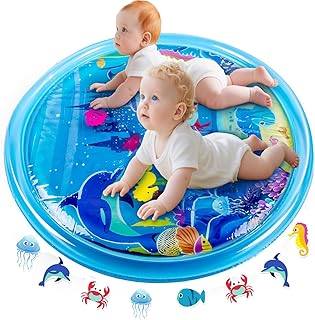 11 Ismael Extra Large Tummy Time Water Mat for Babies, Baby Water Blue Play Mat for Sensory Development, Inflatable Mat To...