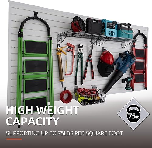 Miniatura 42 de Slatwall Panel organizador de pared de garaje, sistema de almacenamiento de pared de listones de garaje de alta resistencia, paneles de pared