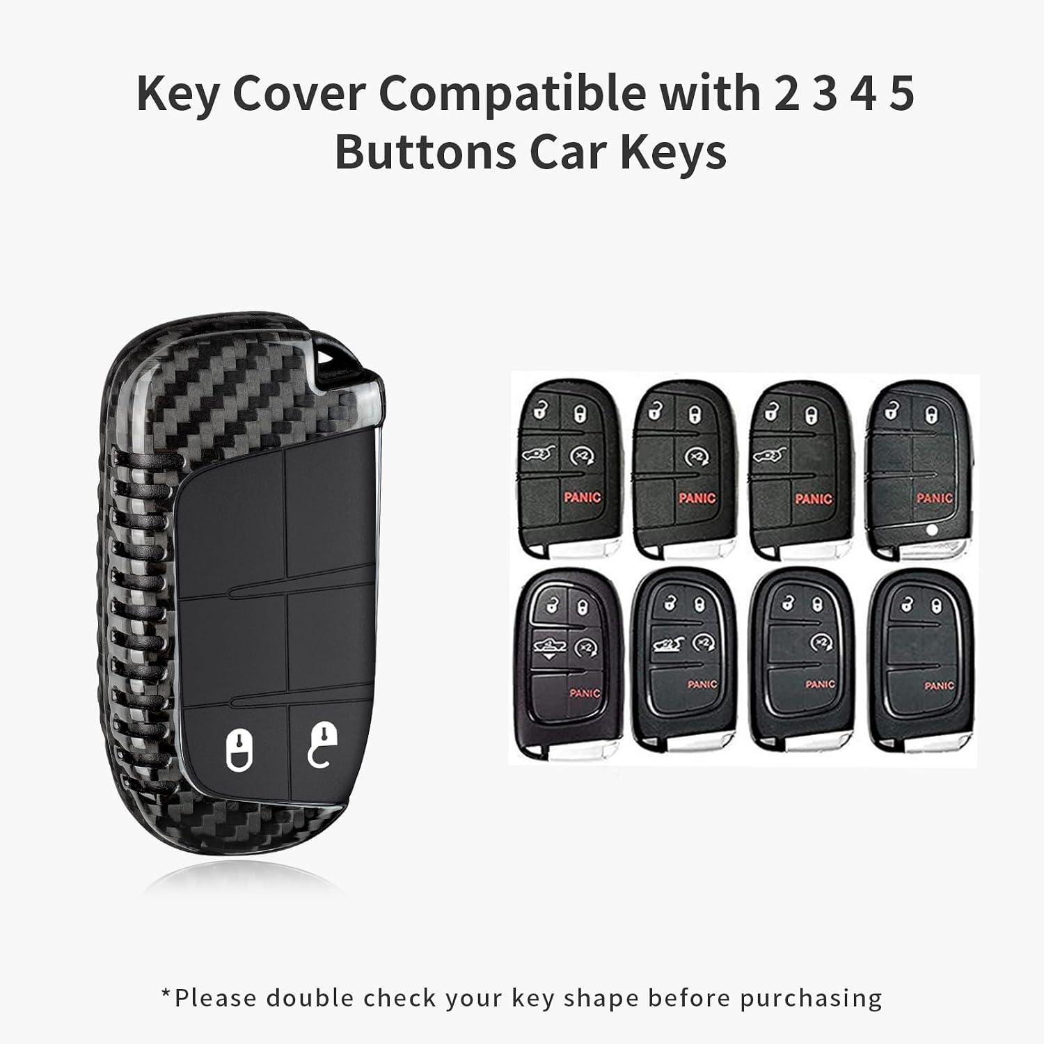 T-carbon Carbon Fiber Key Fob Cover Compatible with Jeep Protection Key Case Fits for Grand Cherokee Cherokee DodgeRAM Durango Challenger Journey Dart Fiat Renegade Chrysler Smart Key 2009-2023,Black