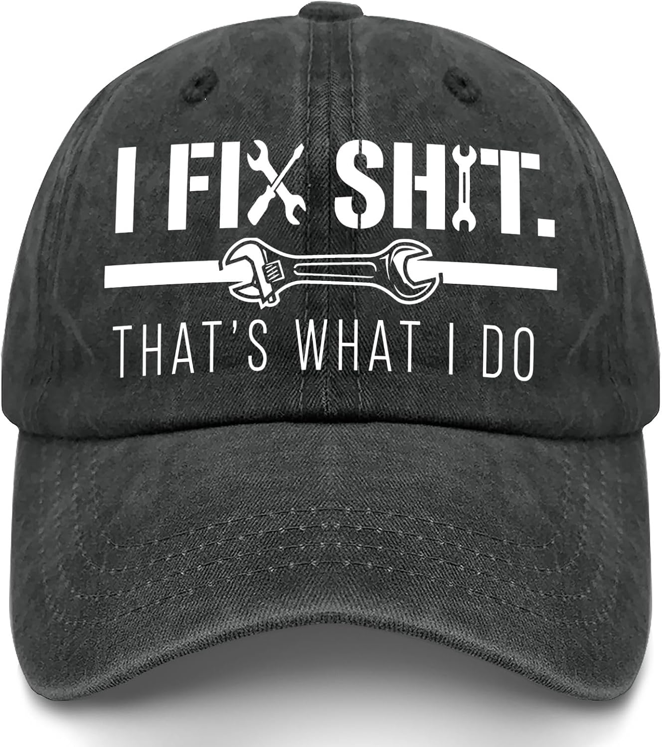I Fix It All Hat - Funny Mechanic & Handyman Distressed Baseball Cap, Large Graphic That's What I Do Dad Hat