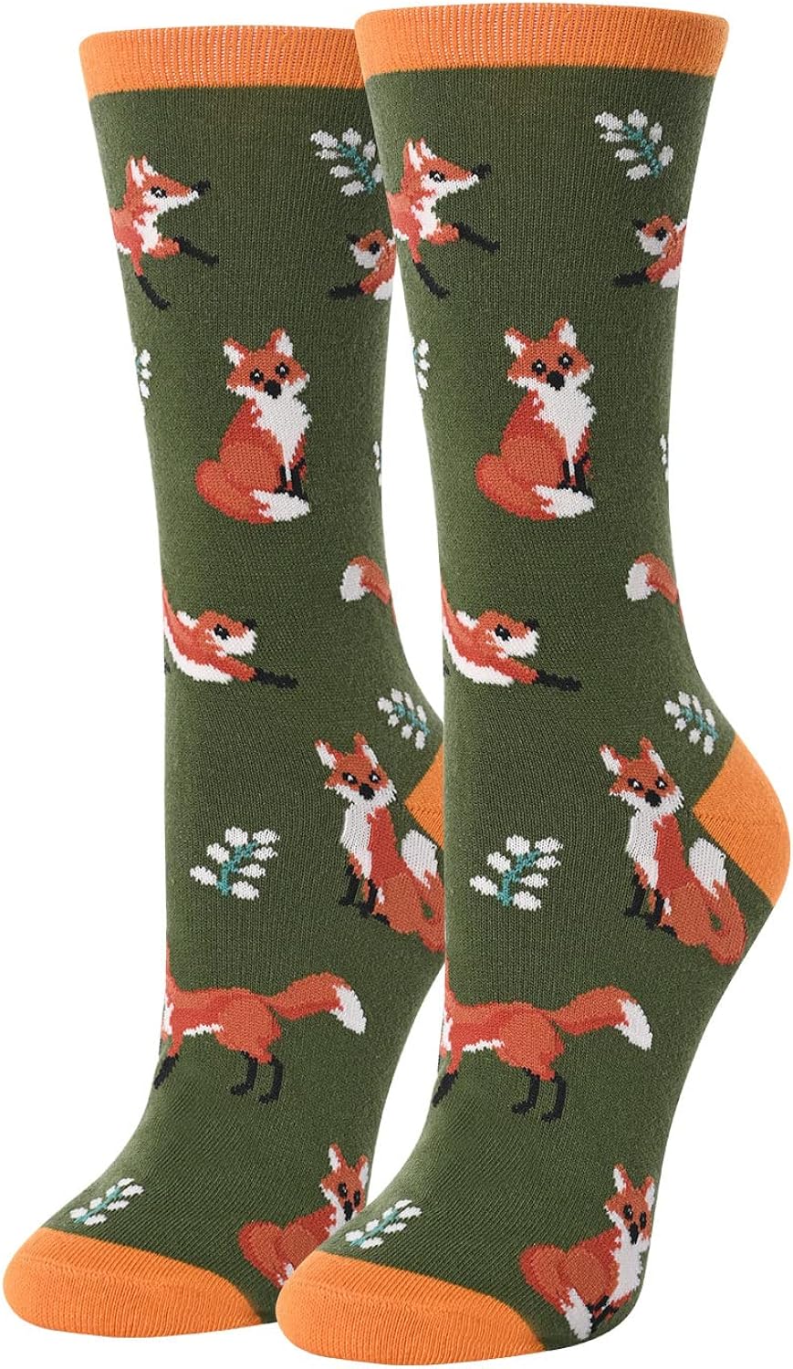 green and orange fox socks