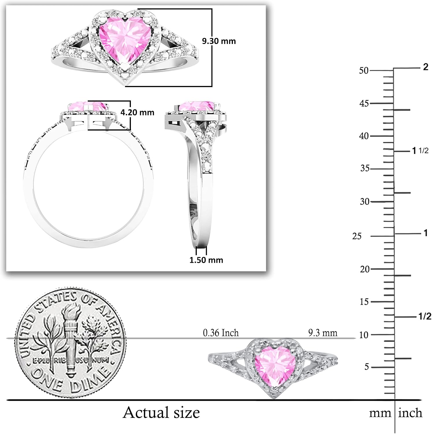 Dazzlingrock Collection 6mm Heart Lab Created Gemstone & White Natural Diamond Engagement Ring in 925 Sterling Silver