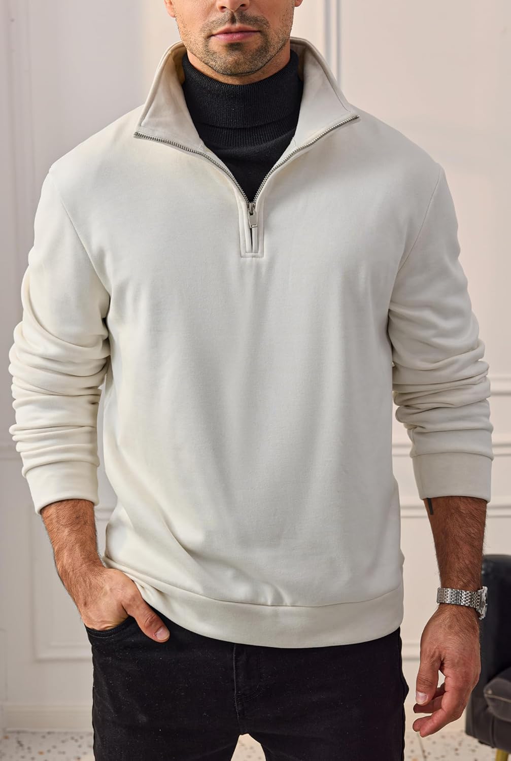 Men's Quarter Zip Pullover Soft Fleece-Lined Mock Neck Thermal Casual Long Sleeve Sweatshirt (S-2XL) - Image 2