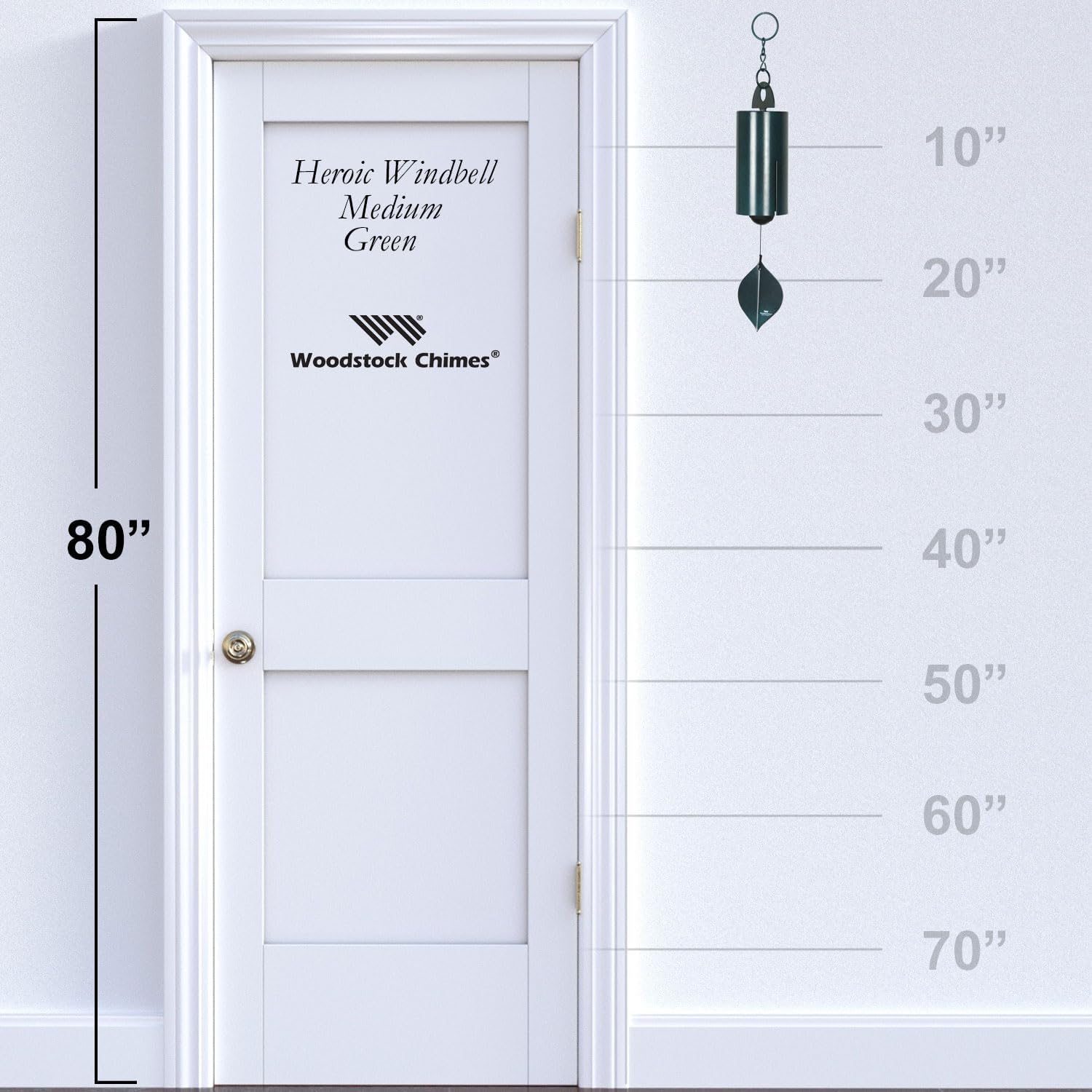Woodstock Chimes Heroic Windbell Wind Chime for Outside 24" Medium Green,Deep Tone Sound, Outdoor Decor for Patio, Porch, Garden HWMG