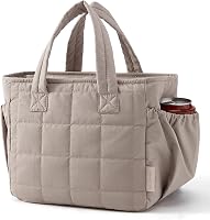 BAGSMART Small Quilted Lunch Bag for Women: Insulated Leakproof Lightweight Tote for Work Travel Picnics, Durable Reusable Brown