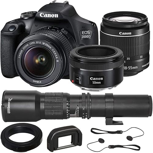 Canon EOS 2000D (T7) EF-S 0.709-2.165 in III Kit con lente Canon EF 1.969 in f1.8 STM y paquete de accesorios básicos para lentes - Incluye lente