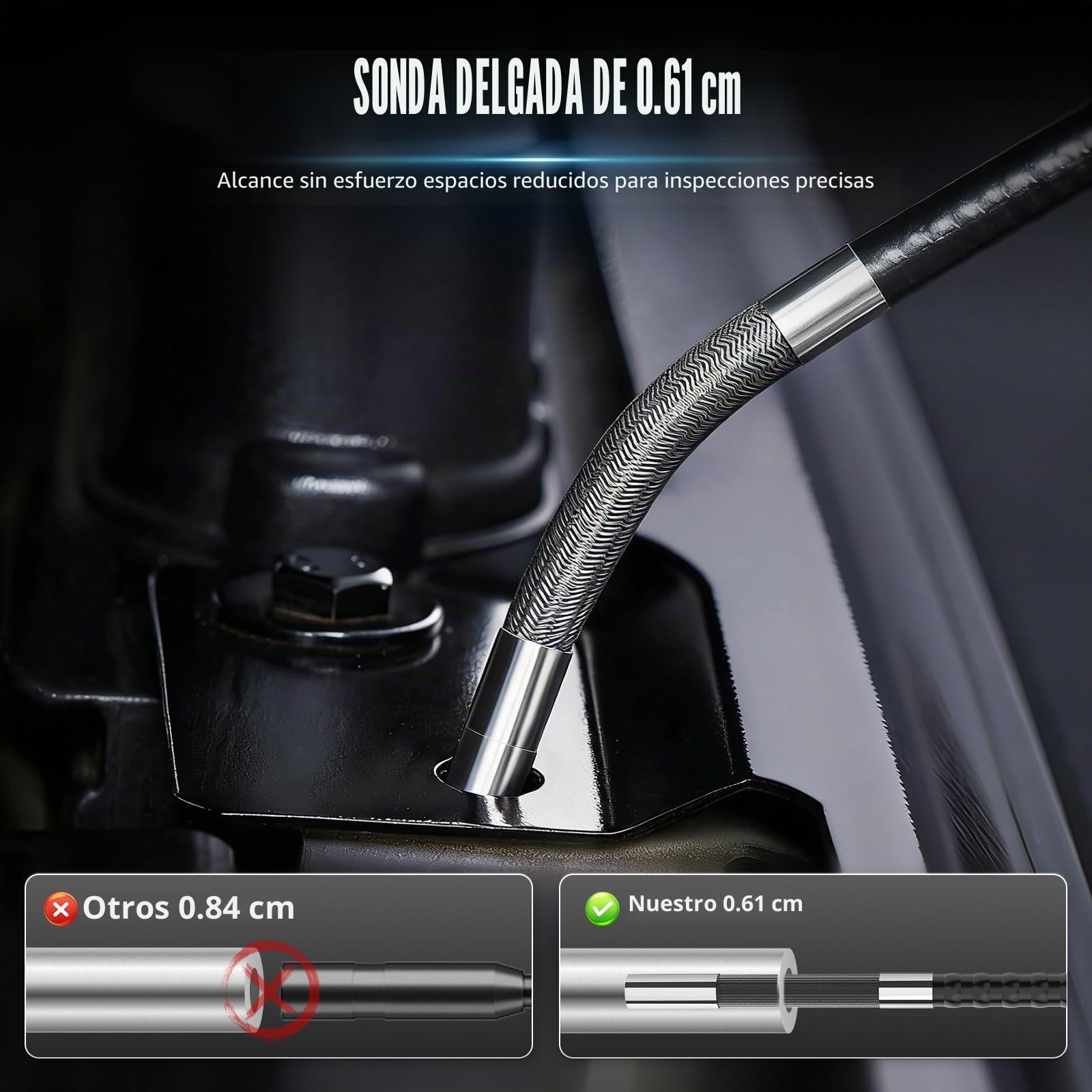 Cámara endoscópica con luz 360°Endoscopio 6,2 mm de inspección, Cámara de tuberías HD 5,0",Cabeza Flexible con 6 LED,IP67 Resistente al Agua,Cámara Flexible de Canal de 1 Metro, Herramienta para Auto