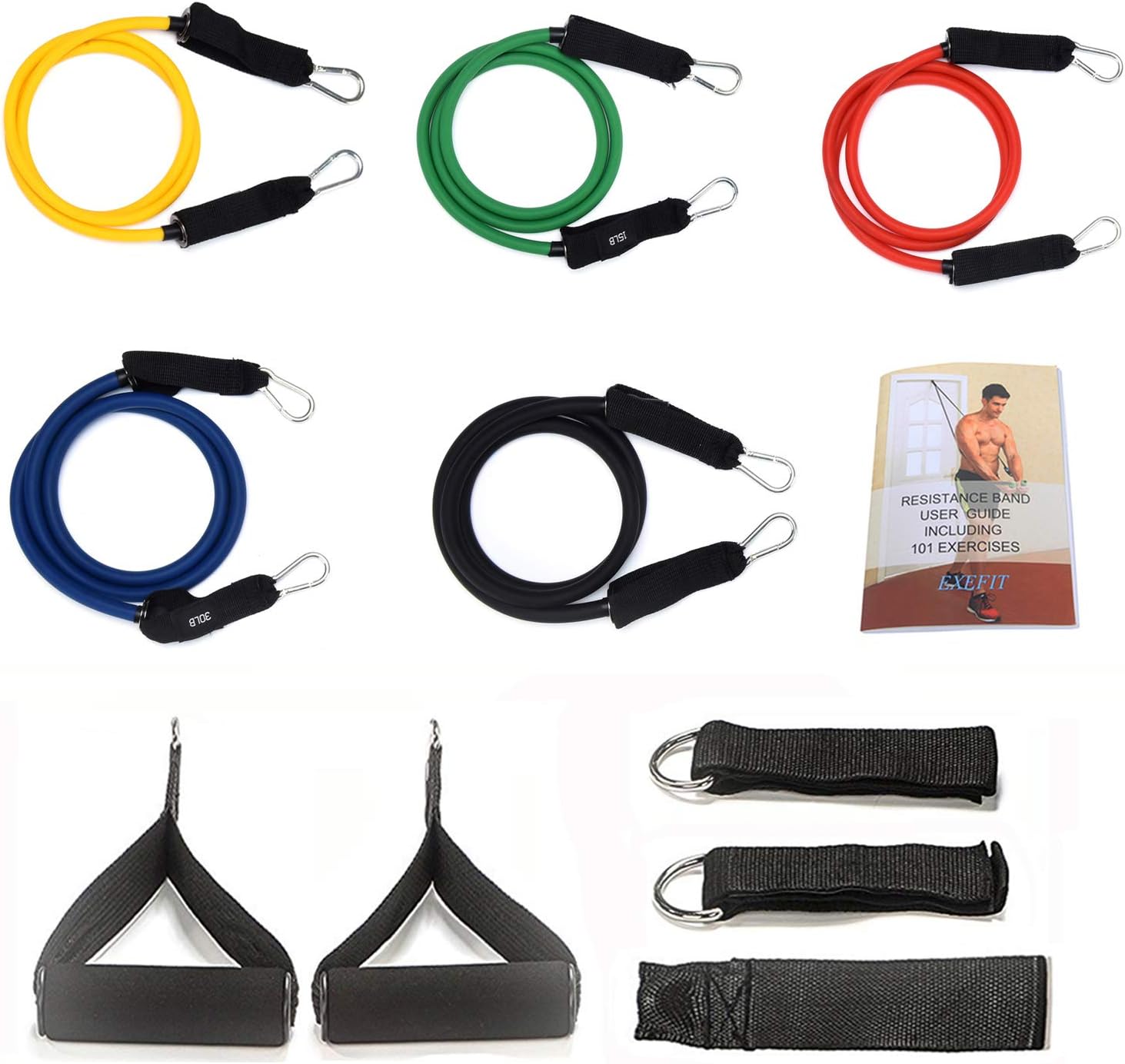 FITODO Resistance Band Strength Exercise Workouts PRO with Door Anchor/Ankle Straps/Handles/Carry Bag/Instruction Book for Total Body Exercise