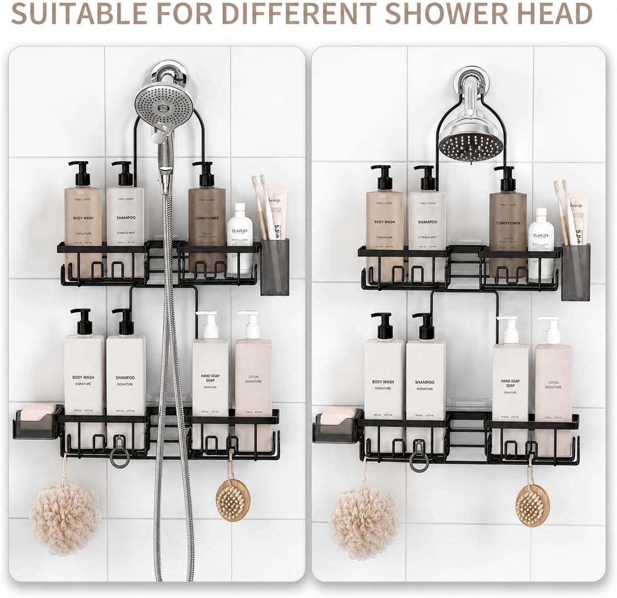 Shower Caddy Hanging for Handheld Showerheads, Rustproof, Black