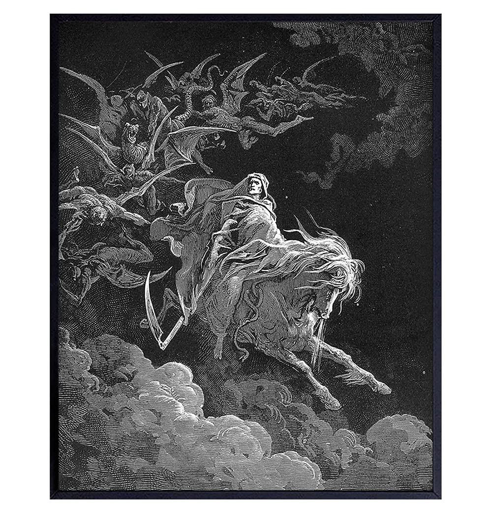Grim Reaper Poster - Satanic Decor - Lucifer Merchandise - John Milton Paradise Lost - Hail Satan - Beelzebub - Gothic Home Decor - Goth Wall Art - Pagan Print - Paganism Gifts - Dore Illustrations