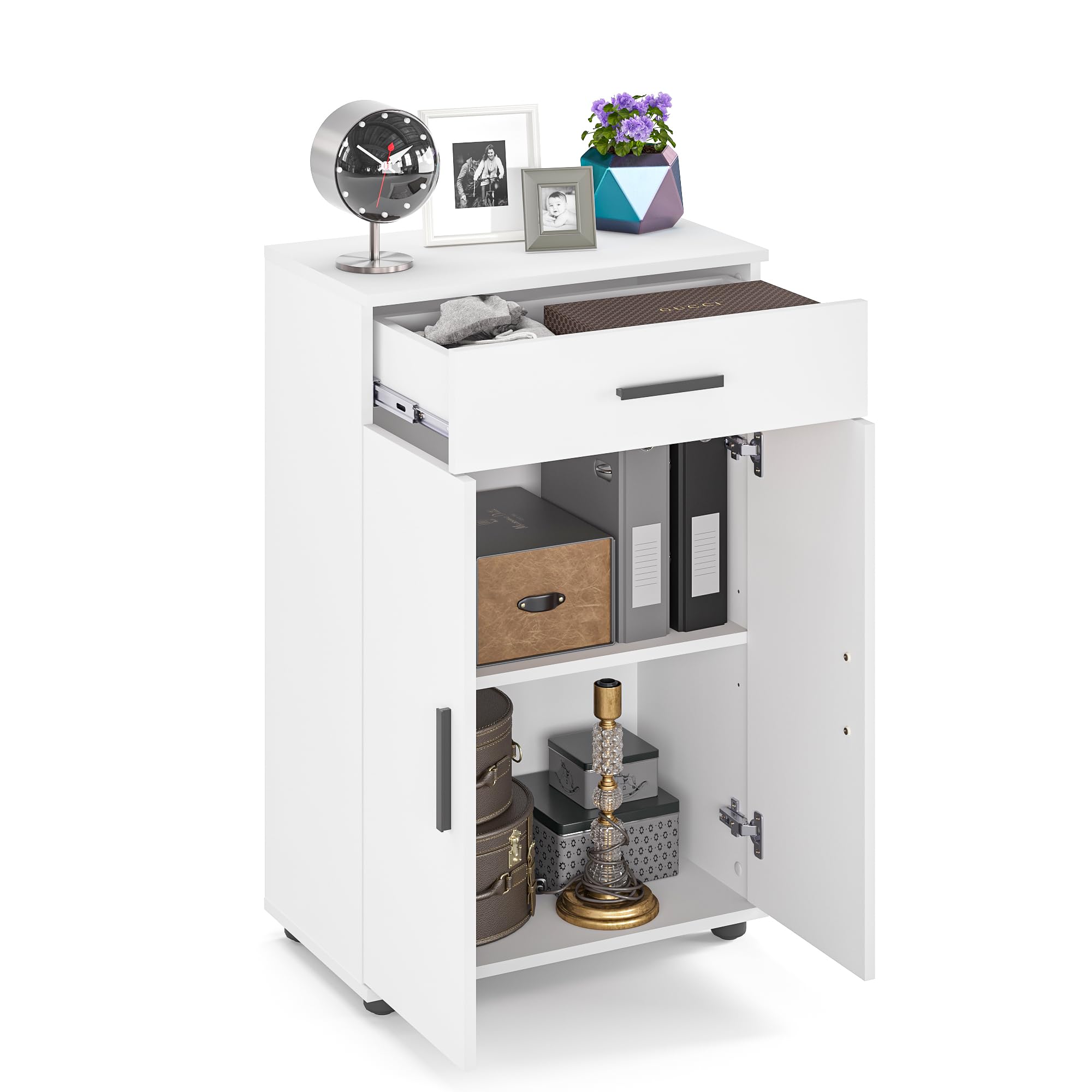 Komto Buffet Blanc – Meuble 2 Portes et 1 Tiroir pour Salon, Commode Meuble de Rangement | Porto 93 x 60 x 34 cm