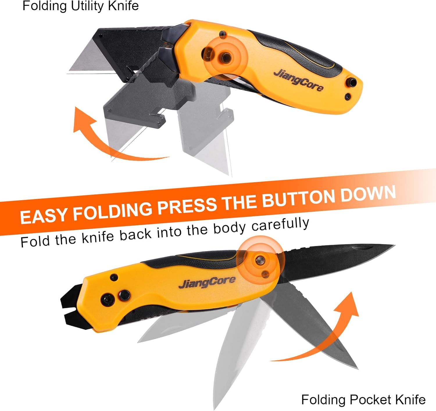 Folding Utility Knife with Pry Bar – Quick Change Box Cutter with Belt Clip, Liner Lock and 2 Extra SK5 Blades for Construction DIY and Outdoor Tasks