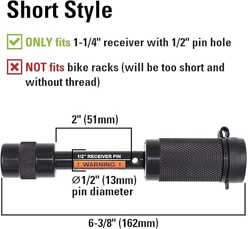 Miniatura 4 de TowWorks 79655 Cerradura de enganche de remolque única con llave de 1/2 pulgada con tramo muy corto de 2 pulgadas, pasador de bloqueo de receptor de