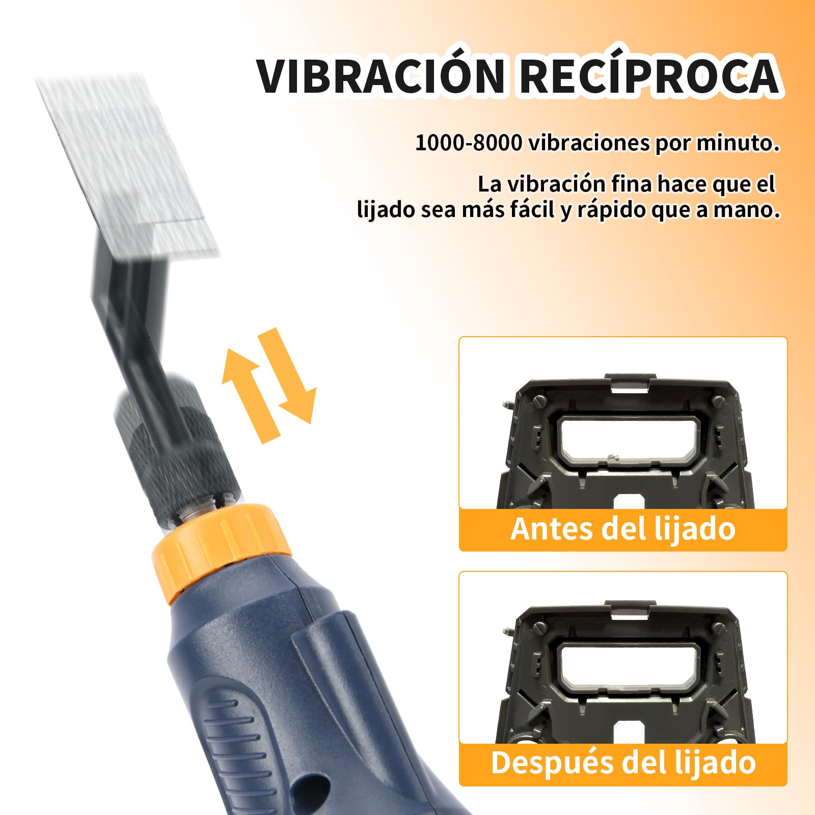 Lijadora recíproca, velocidad variable y carga USB con luz LED, lijadora de lápiz con 6 cabezales de lijado, ideal para lijar, pulir, acabar y manualidades DIY (Azul)