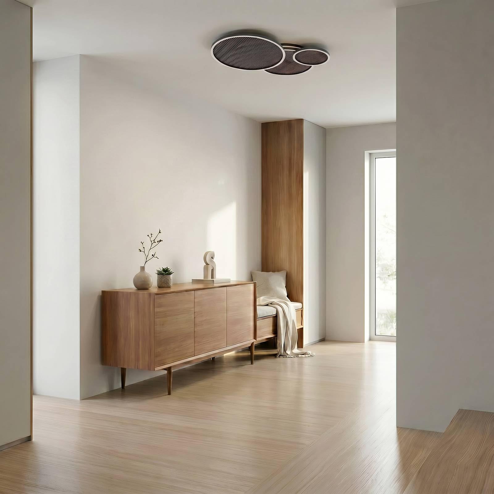 Lucande Bombillas LED lámpara de techo en negro, madera, plafón