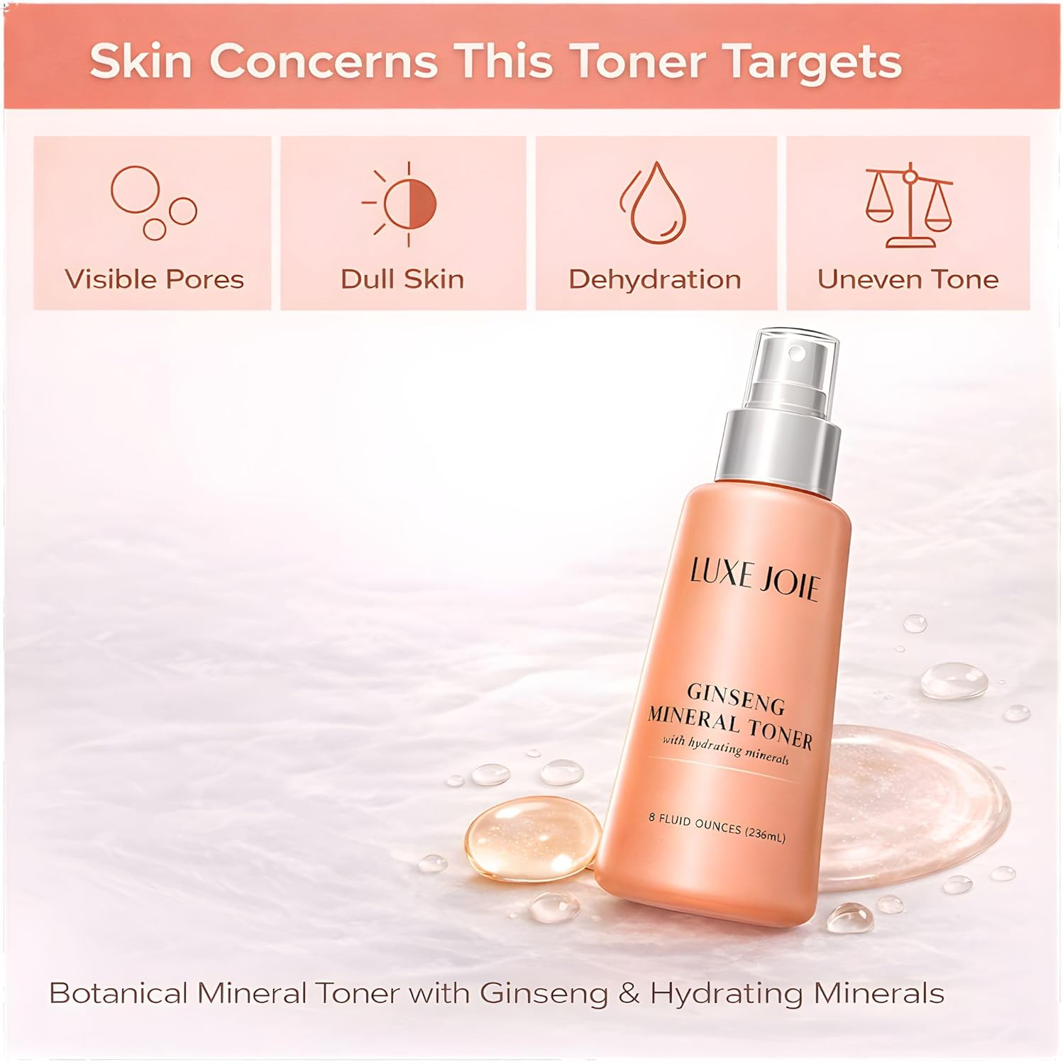 Witch Hazel Toner Mist with Ginseng – Hydrating Facial Toner Spray for Sensitive Skin – Pore Refining Botanical Face Toner for Oily, Dry & Combination Skin – Alcohol Free – 8 oz