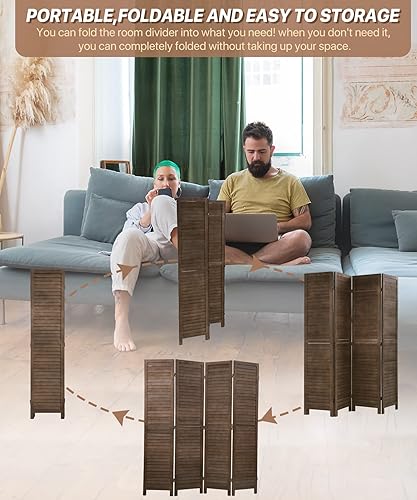 Miniatura 2 de Divisor de habitación de 4 paneles, pantalla de privacidad de madera, divisor de pared interior de 5.75 pies, pantalla de división portátil,