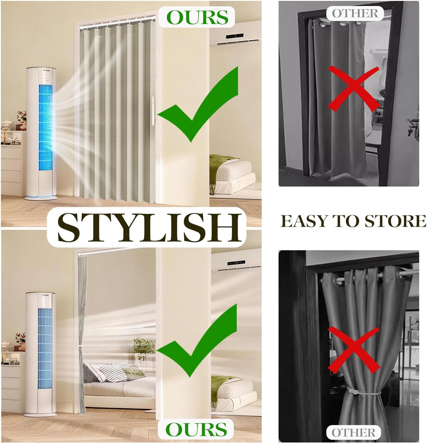 Jilron 100% Blackout Fabric Folding Door Curtain with Magnetic Closure - Accordion Style for Sliding Doors, Closets,Wardrobe and Temporary Door Solutions Doorway Curtains（W42 x L78, Beige 1 Panel）