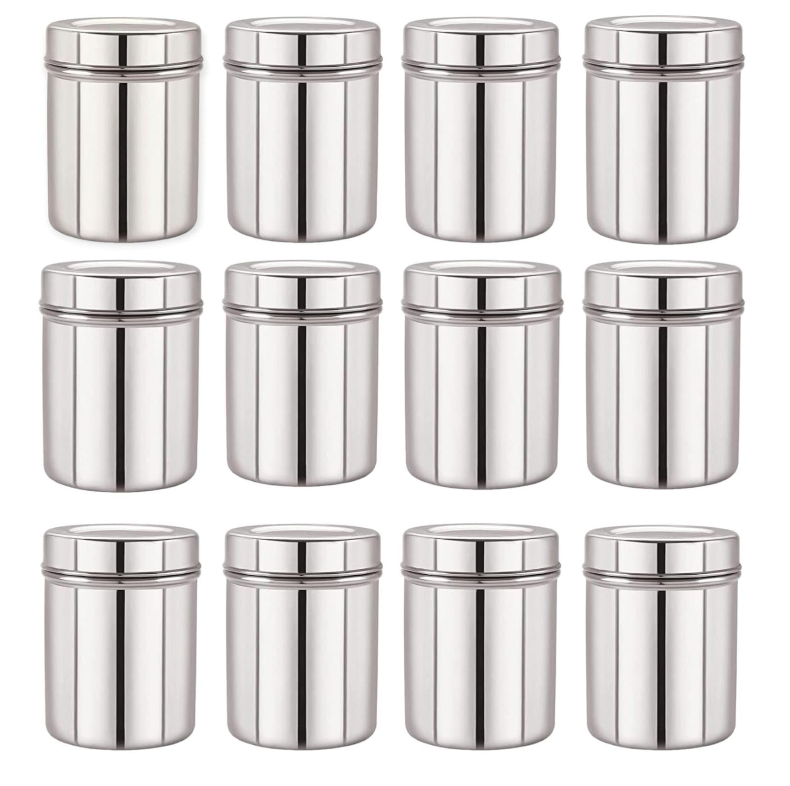 Atrock Stainless Steel Containers For Kitchen | Steel Storage Container | Grocery Container 1Litre | 1000Ml Steel Jars | Steel Dabba (Set Of 12) - Silver