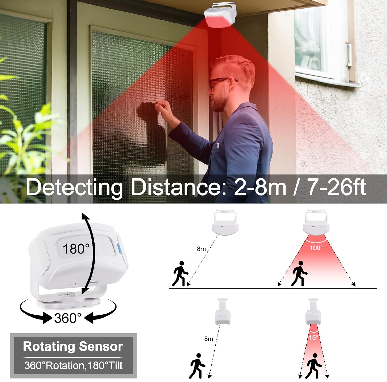 Wireless Motion Sensor Door Chime, Entry Alert Chime for Business, Door Alarm,112LB Loud, Adjustable Volume and light brightness, for Home, Warehouse, Villa Security(3Sensors& 2Receiver)