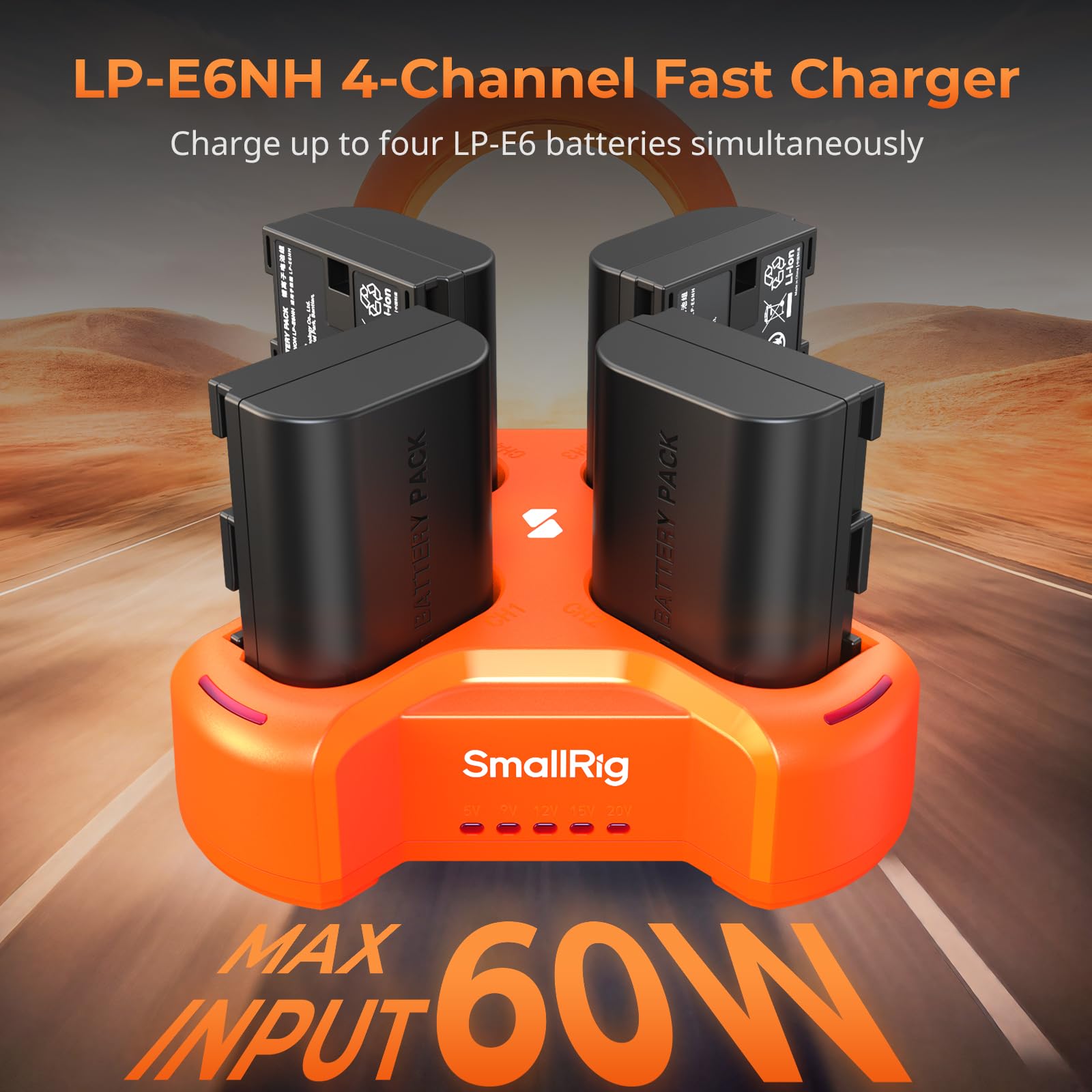 SMALLRIG Chargeur 4 Canaux LP-E6NH 60W - Charge Rapide Avec Écran LED Pour Canon