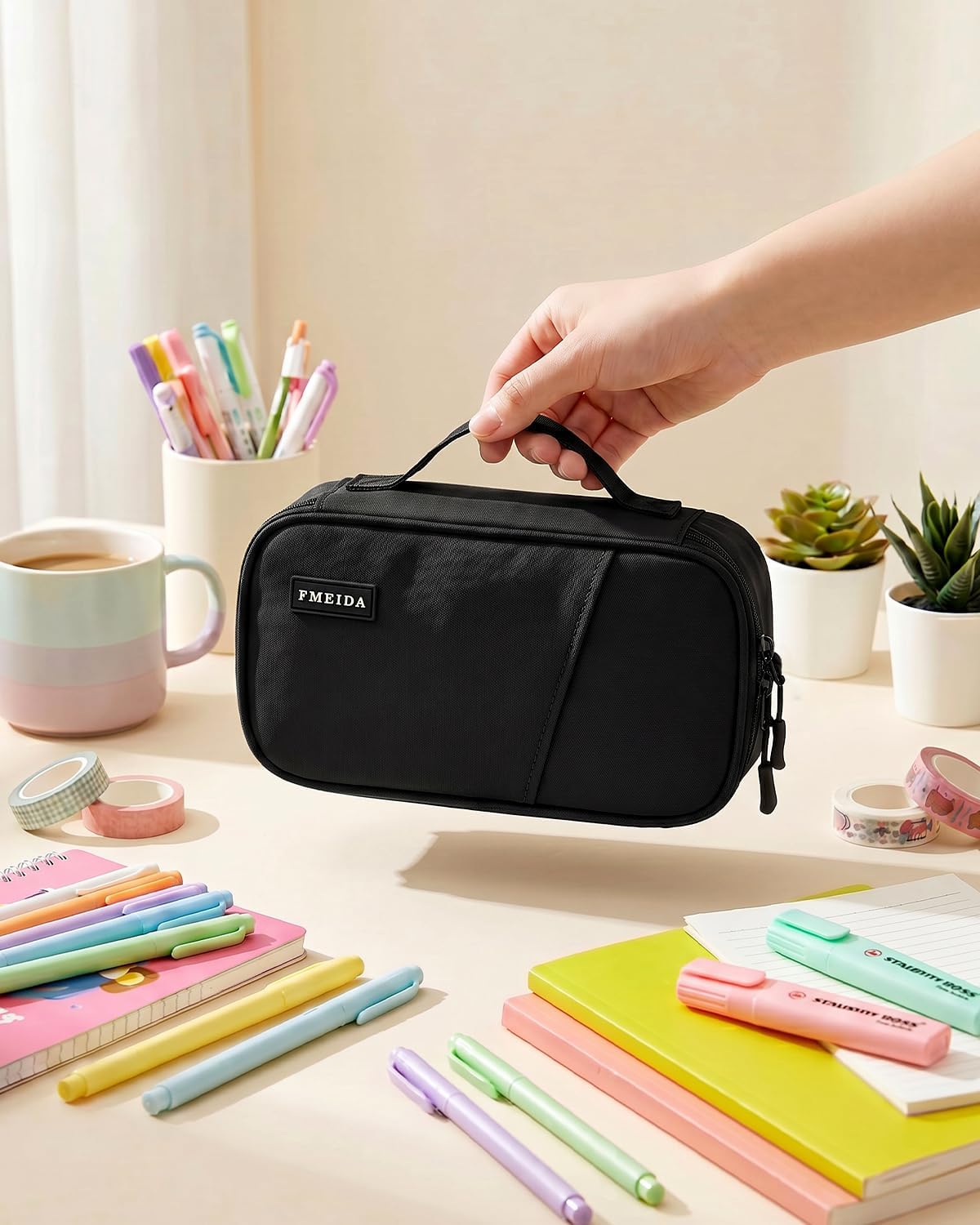 Fmeida Structured Pencil Case Pouch for Boys Back to School Supplies, Black