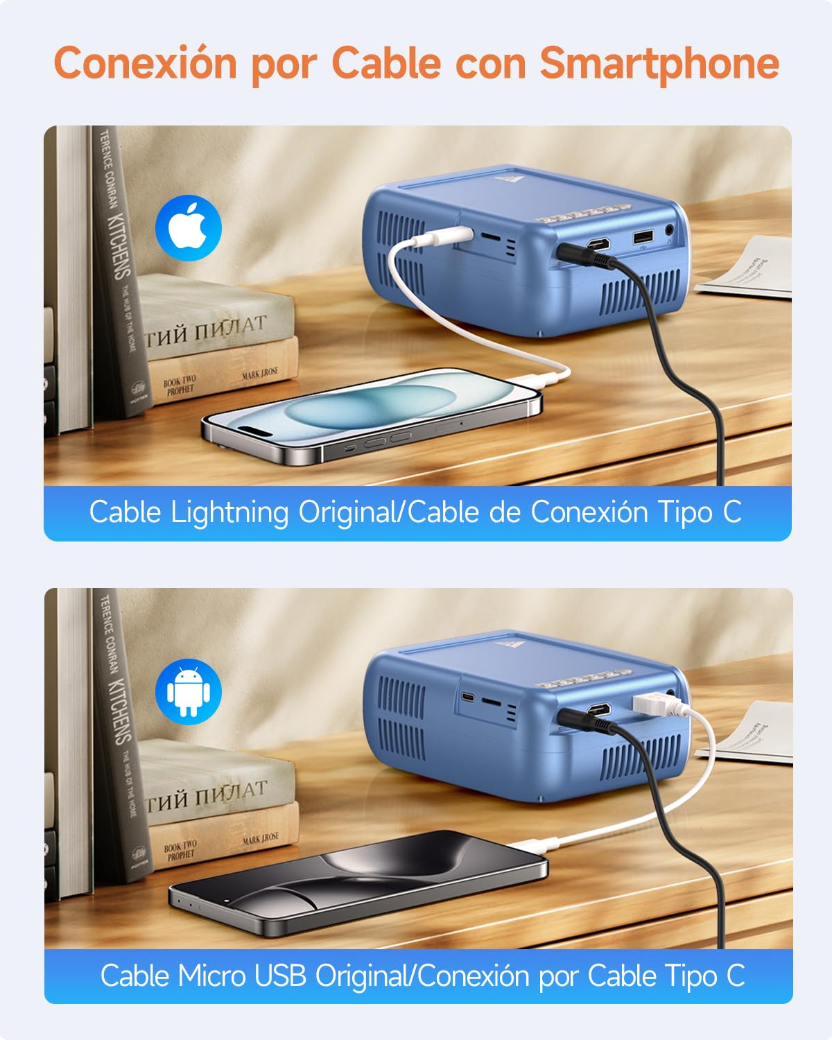 Mini Proyector Portátil, Portátil Proyector con WiFi y Bluetooth para Dormitorio, 4K 1080P Support de Cine para Exteriores/Teléfono/HDMI/USB/TV Stick